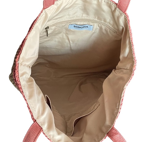 NEW Sonoma Goods for Life Straw Shopper Tote Beach Bag Natural Salmon Peach - Picture 6 of 8
